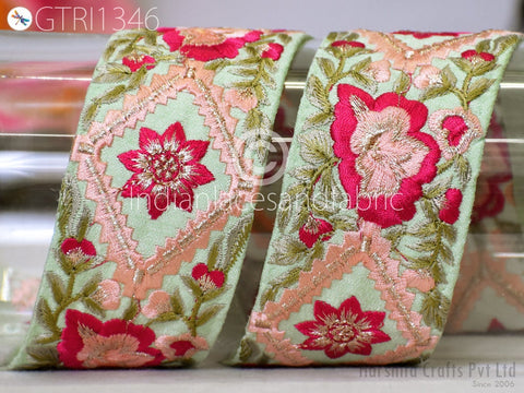 9 Yard Floral 5cm Embroidered Fabric Trim Indian Sari Border Crafting Sewing Guitar Belts Beach Bag Cushions Trimming Ribbon Embellishments