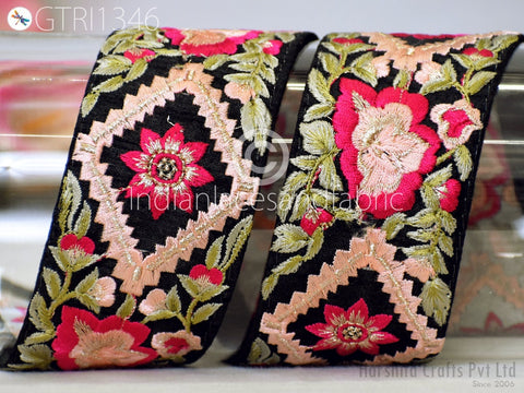 9 Yard Floral 5cm Embroidered Fabric Trim Indian Sari Border Crafting Sewing Guitar Belts Beach Bag Cushions Trimming Ribbon Embellishments