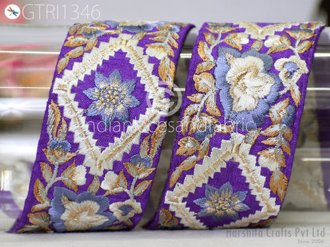 9 Yard Floral 5cm Embroidered Fabric Trim Indian Sari Border Crafting Sewing Guitar Belts Beach Bag Cushions Trimming Ribbon Embellishments