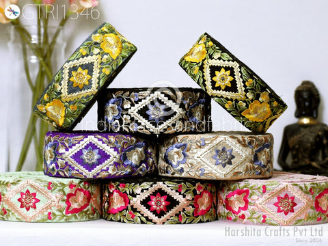 9 Yard Floral 5cm Embroidered Fabric Trim Indian Sari Border Crafting Sewing Guitar Belts Beach Bag Cushions Trimming Ribbon Embellishments