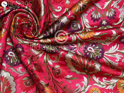 Rose Red Brocade Fabric By Yard Banarasi Indian Bridal Wedding Skirt Dresses Varanasi Silk