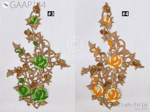 Beaded Patches Floral Sew on Denim Jackets Patch Zardozi Patches Sequined Appliques Decorated Beaded Applique, Embroidered Patches, Lehenga Applique, Festive Wear Appliques