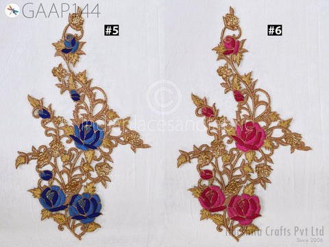 Floral Thread Gold Applique, Zardozi Patches , Silver Rhinestone Appliques, christmas applique, Applique for dress
