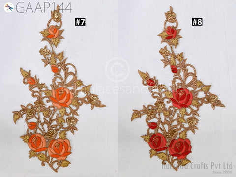 Floral Design Appliques, Sequined Appliques Decorated Beaded Applique, Embroidered Patches, Lehenga Applique, Festive Wear Appliques