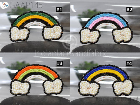 Rainbow Beaded Patches Appliques Dresses Handmade Embroidered, Decorative Appliques