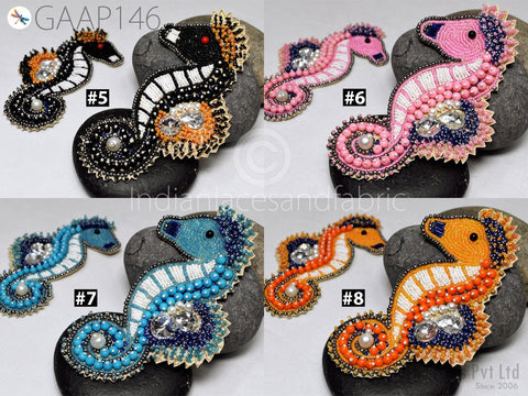 Wedding Dress Patch Beaded Designer Sea Horse Design Applique Flower Design Applique