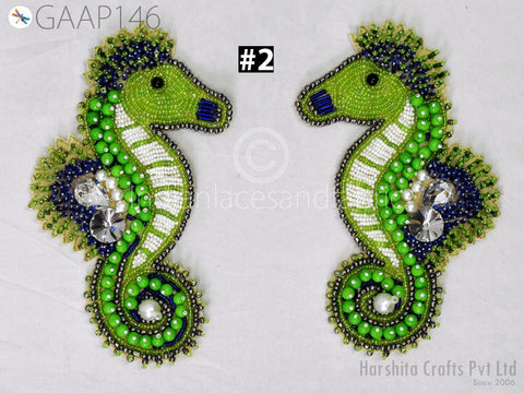 1 Pairs Sea Horse Beaded Patches Appliques Dresses Embroidered Indian Decorative Handmade Sewing DIY Crafting Sewing Accessories Home Décor