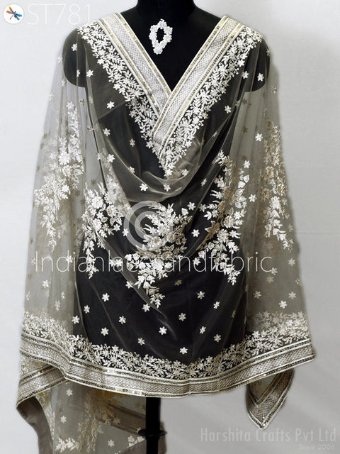 Light Coffee Brown Net Dupatta with Golden Sequins work 2.5 Yard Long, Beaded & Sequined Lace Dupatta