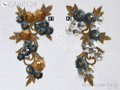 Floral Design Appliques, Beads Appliques, Handcrafted Patch Embroidered Sew on Denim Jackets Shirts Patches, Bugle beads Patches, Sequins work Patches