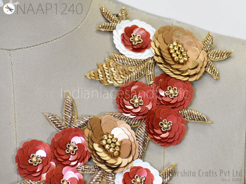 Exclusive Zardozi embroidered Neckline Patches, Floral Zari Patches, Bridal Appliques,Sequins Appliques