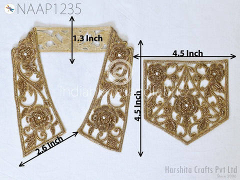Hand Zari Work Patch, Zardozi Decorative Patches,Gold Collar Appliques For Dress