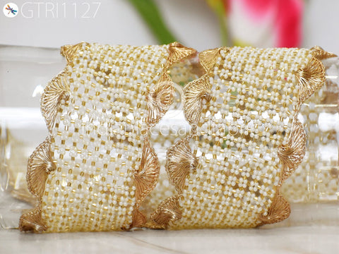 Gold Beaded Trims by the Yard Wedding Dresses Bridal Belt Sashes Indian Laces Costumes Ribbon Crafting Sewing Boutique Material Home Decor