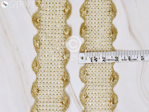 Gold Beaded Trims by the Yard Wedding Dresses Bridal Belt Sashes Indian Laces Costumes Ribbon Crafting Sewing Boutique Material Home Decor, 3 inches