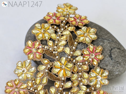 Kundan Patches Appliques Beaded Sew on Patch Handmade for Wedding Dress Costumes Indian Decorative Denim Patches