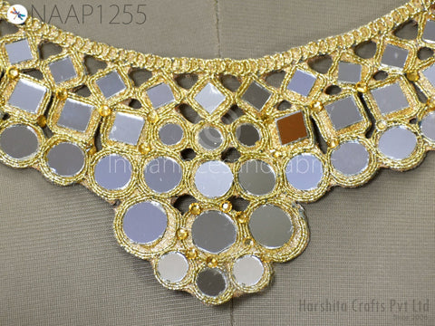 Gold Neckline Neck Patches Applique with Sleeves Decorative Patch Crafting Sequins Decorated Handcrafted Beads Applique