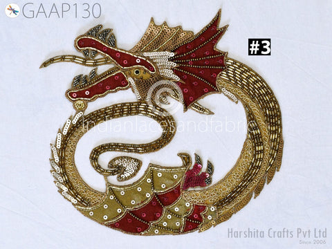 Beaded Dragon Sequin Appliques, Christmas applique, Applique for dress, Headband Applique, applique designs, Handcrafted Appliques, Scrap booking Appliques