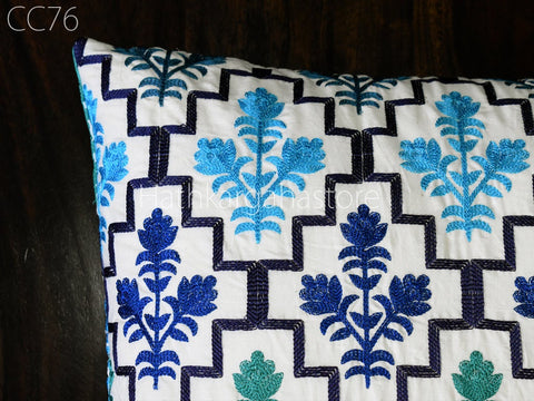 Blue Pillowcase Cotton Embroidery Cushion Cover Throw Lumbar Embroidered Decorative Home Decor Sham House Warming Bridal Shower Wedding gift