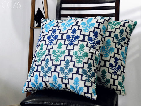 Blue Pillowcase Cotton Embroidery Cushion Cover Throw Lumbar Embroidered Decorative Home Decor Pillow Cover