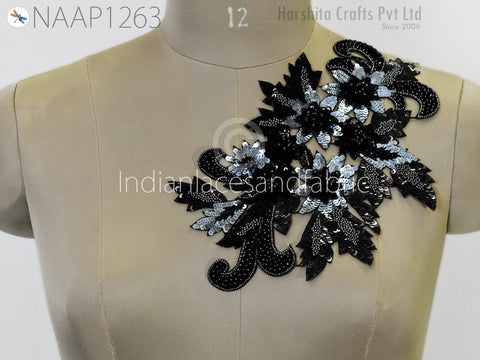 Sequine Floral Design Appliques, Beaded Patches Appliques Embroidery Sew on Patch, Handcrafted Appliques, Applique for dress, Christmas applique