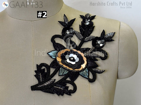 Handcrafted beaded floral patch with sequins, perfect for adding elegance to garments.