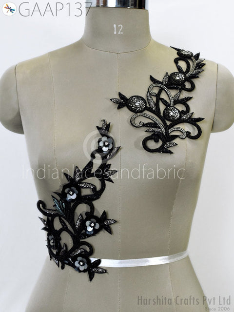 Sequine Floral Design Appliques, Beaded Patches Appliques Embroidery Sew on Patch, Handcrafted Appliques, Applique for dress