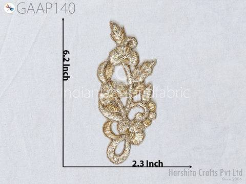 Zardozi work and Zari Thread Applique Floral Design Appliques christmas applique, Applique for dress, Headband Applique, applique designs, 6.2 inch X Width 2.3 inches Appliques