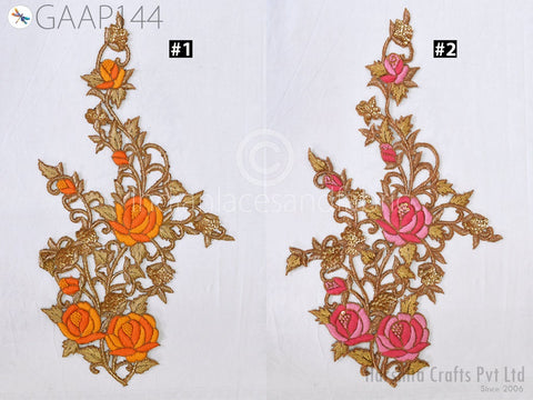 Floral Thread Gold Applique, Zardozi Patches , Rhinestone Appliques, christmas applique, Applique for dress, Headband Applique, applique designs, Handcrafted Appliques