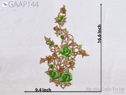 Floral Design Appliques, Beaded Patches Appliques Embroidery Sew on Patch, Handcrafted Appliques, Applique for dress, 16.6 X 9.4 inches applique