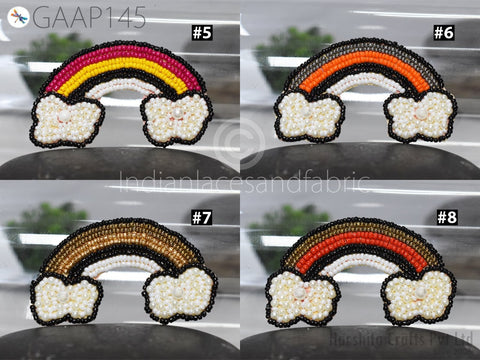 Rainbow Beaded Appliques are extremely beautiful applique Handcrafted Applique Decorative Golden Sewing Handmade Patches Beaded Bridal Headband DIY Crafting Applique