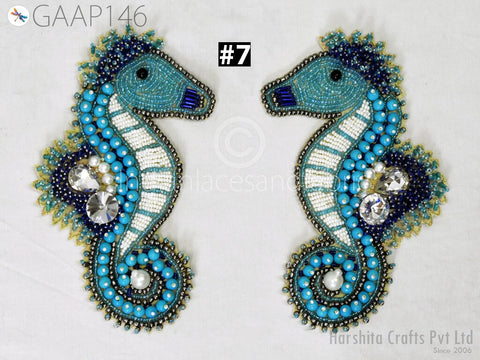Handmade Zari Appliques Decorative Beaded Patch Designer Appliques Sea Horse Applique Sequence Patches