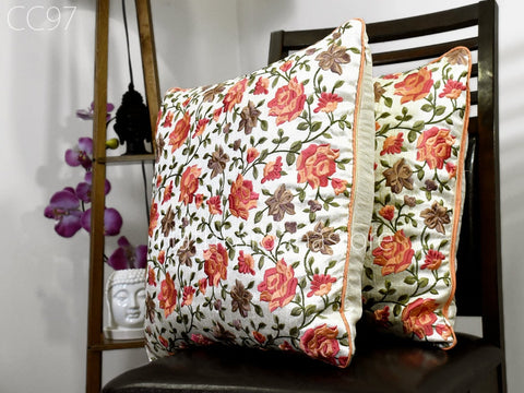 White Embroidered Throw Pillow Square Decorative Home Decor Pillow Cover Handmade Embroidery Cushion Cover