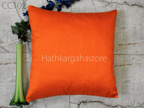 Orange Pure Dupioni Cushion Cover Silk Pillowcase Handmade Silk Throw Pillow Decorative Home Decor House Warming Bridal Shower Wedding Gift