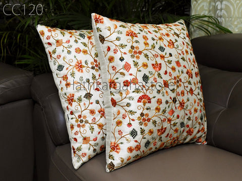 Peach Embroidered Square Cushion Cover with Ruffle Frill Throw Pillow Embroidered Square Cushion Cover