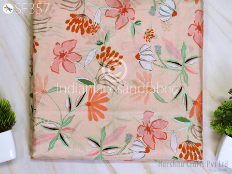 Habotai Silk Fabric, Indian fabric, Printed Silk, Floral Saree Silk, Dress Material Fabric, Soft Silk Fabric