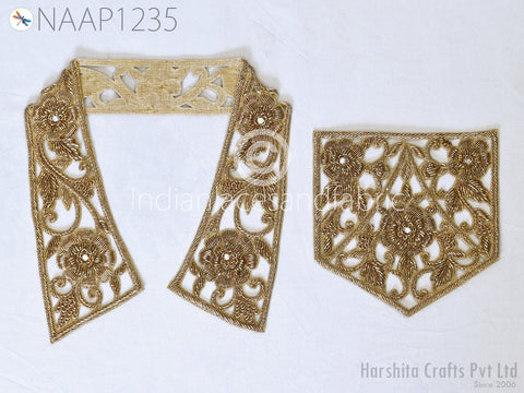 Rhinestone Applique,Handcrafted Zardosi Silver Neck Patches Crafting Neckline Indian Decorated Sequins Zari Work Embroidered Decorative Patches
