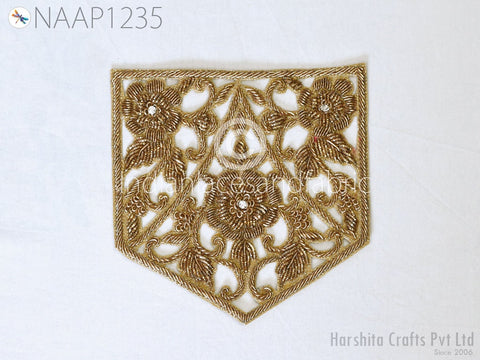 Zardosi Gold Patch, Zardosi Gold Collar Sequins Appliques,  Floral Design Appliques,Embroidered Applique,