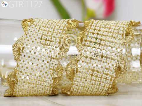 Gold Beaded Trims by the Yard Wedding Dresses Bridal Belt Sashes Indian Laces Costumes Ribbon Crafting Sewing Boutique Material Home Decor
