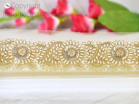 Indian Gold Beaded Trims by the Yard Wedding Dresses Ribbon Bridal Belt Sashes Laces Costumes Crafting Sewing Boutique Material Home Decor