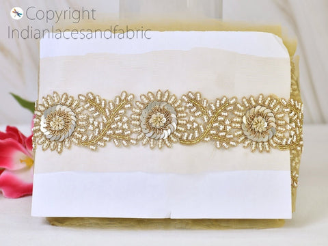 Indian Gold Beaded Trims by the Yard Wedding Dresses Ribbon Bridal Belt Sashes Laces Costumes Crafting Sewing Boutique Material Home Decor