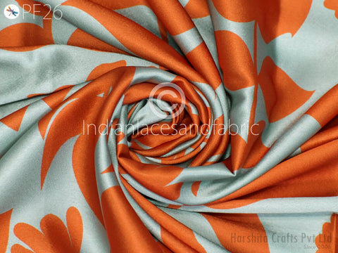 Satin fabric By Yard Indian Geometric Print Soft Flowy fabric Summer Dress Shirt Co-ord Set Clothing Party Costumes Drapery Sewing Crafting