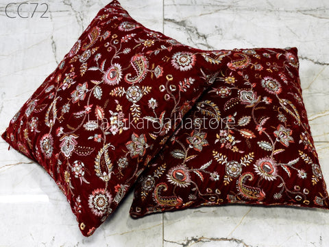 Velvet Cushion Cover | Handmade Embroidered Throw Pillow | Custom Size | Decorative Pillow Cover | Home Decor | House Warming