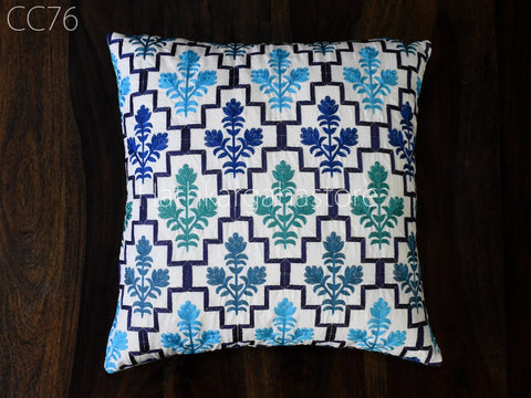 Blue Embroidered Cushion Cover Decorative Home Decor Pillow Cover Handmade Embroidery Throw Pillow House Warming Bridal Shower Wedding Gift