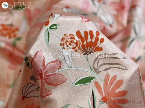 Peach Indian Saree Soft Pure Printed Silk Fabric by the yard Wedding Dresses Bridesmaid Party Costume Curtains Crafting Sewing Dupatta Scarf