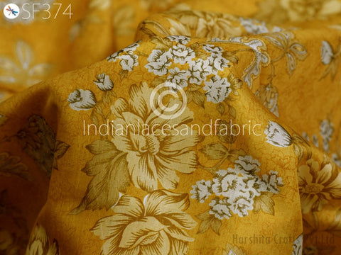 Yellow Indian Saree Soft Pure Printed Silk Fabric, Women Dress Fabric, Sewing Crafting, Pure Silk Fabric, Apparel Fabric, Mulberry Silk Fabric, Batik Fabric