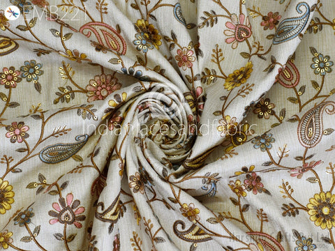 Indian Embroidered Fabric by the yard Sewing DIY Crafting Embroidery Wedding Dresses Fabric Costumes Dolls Bags Cushion Covers Table Runners