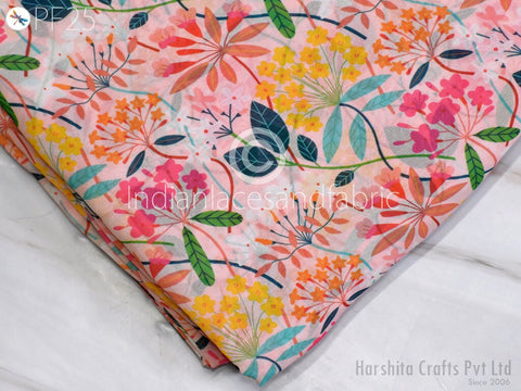 Indian Floral Soft Printed Georgette Satin fabric By The Yard Flowy Summer Dresses Shirt Comfortable Clothing Wedding Costumes Drapery Sewing Crafting