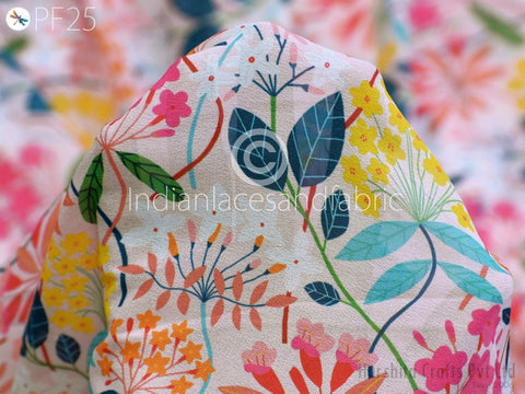 Floral Print Satin Georgette Cotton Fabric,Quilting Fabric,Designer Fabric,Floral Fabric,Satin Fabric,Dress Fabric,Fabric By Yard