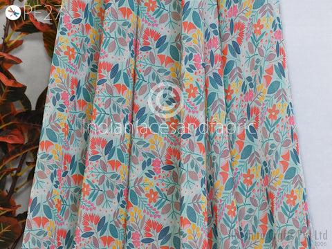 Floral Satin Georgette Print Fabric, Indian Cotton Fabric, Printed Cotton Fabric, Dress Fabric By Yard