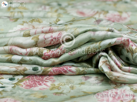 Beautiful Satin Georgette Printed Fabric, Cotton Fabric, Indian Fabric, fabric by yard, Satin Georgette Printed Cotton womens clothing