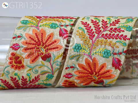 9 Yard Embroidered 7cm Trim Indian Embellishment Embroidery Saree Ribbon Sewing DIY Crafting Cushion Covers Border Wedding Trimmings Curtain